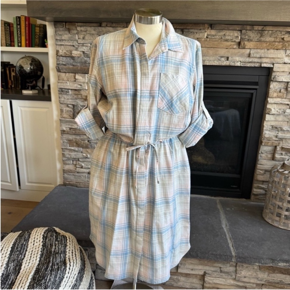 Lauren Ralph Lauren Blue and Pink Plaid Long Sleeve Dress
